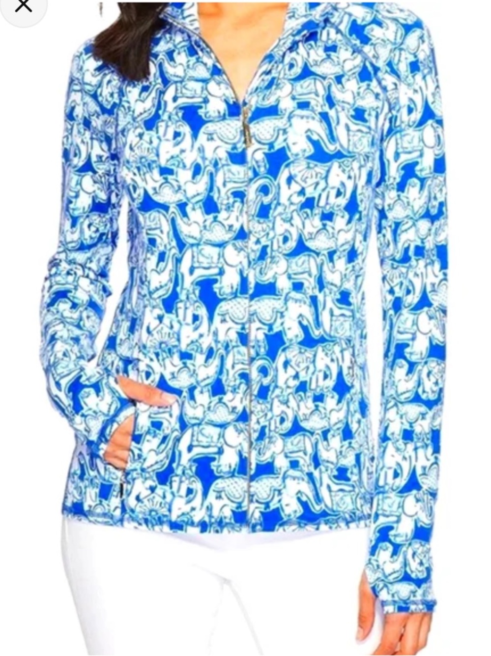 Lilly Pulitzer Luxletic Serena Full Zip Jacket Get Trunky size medium blue gold